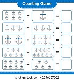 Counting game, count the number of Anchor and write the result. Educational children game, printable worksheet, vector illustration