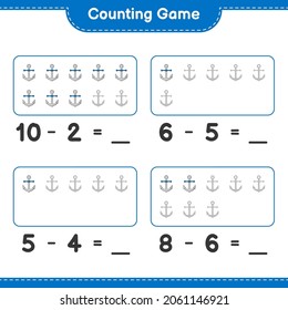 Counting game, count the number of Anchor and write the result. Educational children game, printable worksheet, vector illustration