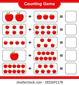 Counting game, count the number of Apple and write the result. Educational children game, printable worksheet, vector illustration