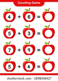 Counting game, count the number of Apple and write the result. Educational children game, printable worksheet, vector illustration