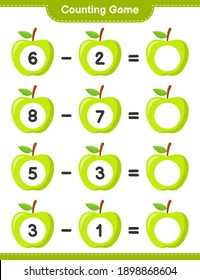 Counting game, count the number of Apple and write the result. Educational children game, printable worksheet, vector illustration