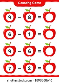 Counting game, count the number of Apple and write the result. Educational children game, printable worksheet, vector illustration