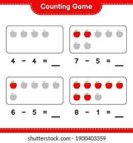 Counting game, count the number of Apple and write the result. Educational children game, printable worksheet, vector illustration
