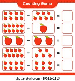 Counting game, count the number of Apple and write the result. Educational children game, printable worksheet, vector illustration
