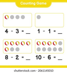 Counting game, count the number of Beach Ball and write the result. Educational children game, printable worksheet, vector illustration