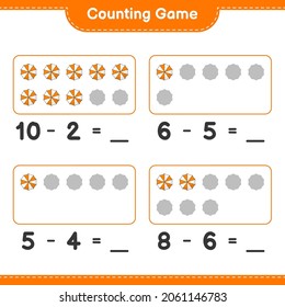 Counting game, count the number of Beach Umbrella and write the result. Educational children game, printable worksheet, vector illustration