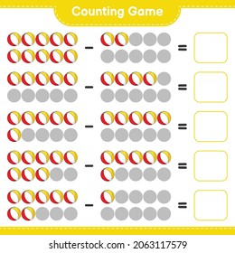 Counting game, count the number of Beach Ball and write the result. Educational children game, printable worksheet, vector illustration