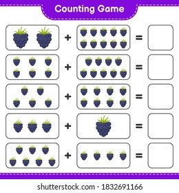 Counting game, count the number of Blackberries and write the result. Educational children game, printable worksheet, vector illustration