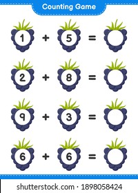 Counting game, count the number of Blackberries and write the result. Educational children game, printable worksheet, vector illustration