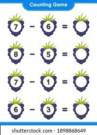 Counting game, count the number of Blackberries and write the result. Educational children game, printable worksheet, vector illustration