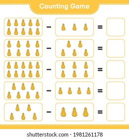 Counting game, count the number of Butternut Squash and write the result. Educational children game, printable worksheet, vector illustration
