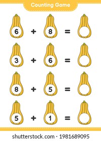 Counting game, count the number of Butternut Squash and write the result. Educational children game, printable worksheet, vector illustration