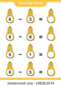 Counting game, count the number of Butternut Squash and write the result. Educational children game, printable worksheet, vector illustration