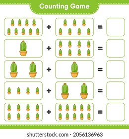 Counting game, count the number of Cactus and write the result. Educational children game, printable worksheet, vector illustration