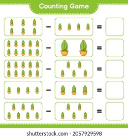 Counting game, count the number of Cactus and write the result. Educational children game, printable worksheet, vector illustration