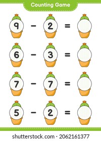 Counting game, count the number of Cactus and write the result. Educational children game, printable worksheet, vector illustration