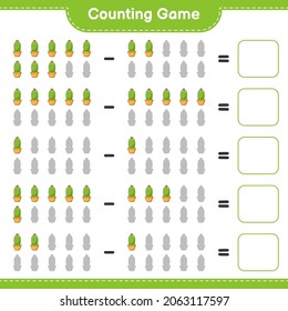 Contando juego, contar el número de Cactus y escribir el resultado. Juego infantil educativo, hoja de cálculo imprimible, ilustración vectorial