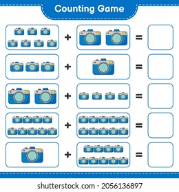 Counting game, count the number of Camera and write the result. Educational children game, printable worksheet, vector illustration