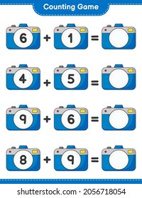 Counting game, count the number of Camera and write the result. Educational children game, printable worksheet, vector illustration