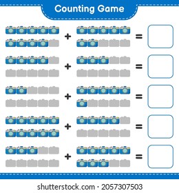Counting game, count the number of Camera and write the result. Educational children game, printable worksheet, vector illustration