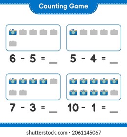 Counting game, count the number of Camera and write the result. Educational children game, printable worksheet, vector illustration