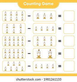Counting game, count the number of Candle and write the result. Educational children game, printable worksheet, vector illustration