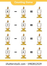 Counting game, count the number of Candle and write the result. Educational children game, printable worksheet, vector illustration