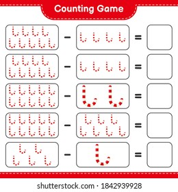 Contando juego, contar el número de Candy Canes y escribir el resultado. Juego infantil educativo, hoja de cálculo imprimible, ilustración vectorial