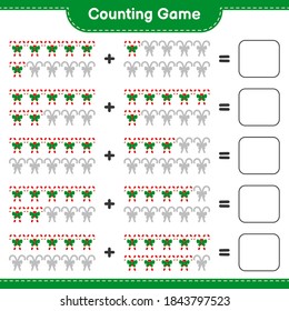 Counting game, count the number of Candy Canes with Ribbon and write the result. Educational children game, printable worksheet, vector illustration