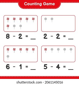 Counting game, count the number of Candy and write the result. Educational children game, printable worksheet, vector illustration