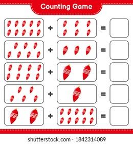 Counting game, count the number of Christmas Lights and write the result. Educational children game, printable worksheet, vector illustration