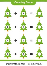 Counting game, count the number of Christmas Tree and write the result. Educational children game, printable worksheet, vector illustration