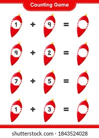 Counting game, count the number of Christmas Lights and write the result. Educational children game, printable worksheet, vector illustration