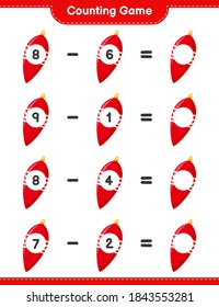Counting game, count the number of Christmas Lights and write the result. Educational children game, printable worksheet, vector illustration