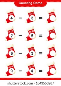 Counting game, count the number of Christmas Socks and write the result. Educational children game, printable worksheet, vector illustration