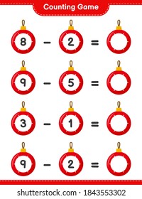 Contando el juego, contar el número de bolas de Navidad y escribir el resultado. Juego infantil educativo, hoja de cálculo imprimible, ilustración vectorial