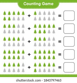 Counting game, count the number of Christmas Tree and write the result. Educational children game, printable worksheet, vector illustration