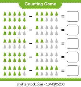 Counting game, count the number of Christmas Tree and write the result. Educational children game, printable worksheet, vector illustration