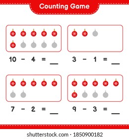 Counting game, count the number of Christmas Balls and write the result. Educational children game, printable worksheet, vector illustration
