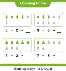 Counting game, count the number of Christmas Tree and write the result. Educational children game, printable worksheet, vector illustration
