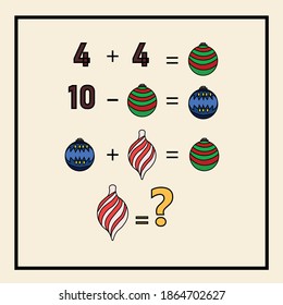 Counting game, count the number of christmas decoration. New Year mathematical riddle. Educational winter children game.