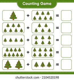 Counting game, count the number of Christmas Tree and write the result. Educational children game, printable worksheet, vector illustration