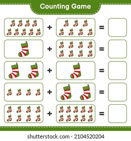 Counting game, count the number of Christmas Sock and write the result. Educational children game, printable worksheet, vector illustration