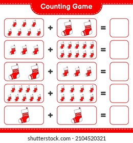 Counting game, count the number of Christmas Sock and write the result. Educational children game, printable worksheet, vector illustration