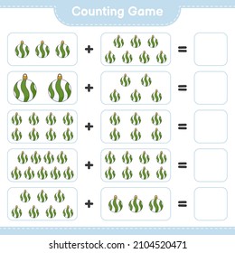 Contando el juego, contar el número de la bola de Navidad y escribir el resultado. Juego infantil educativo, hoja de cálculo imprimible, ilustración vectorial