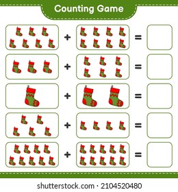 Counting game, count the number of Christmas Sock and write the result. Educational children game, printable worksheet, vector illustration