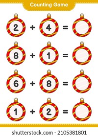 Counting game, count the number of Christmas Ball and write the result. Educational children game, printable worksheet, vector illustration