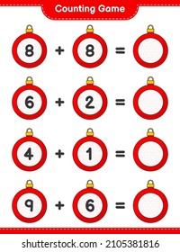 Contando el juego, contar el número de la bola de Navidad y escribir el resultado. Juego infantil educativo, hoja de cálculo imprimible, ilustración vectorial