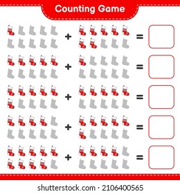 Counting game, count the number of Christmas Sock and write the result. Educational children game, printable worksheet, vector illustration