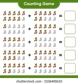Counting game, count the number of Christmas Sock and write the result. Educational children game, printable worksheet, vector illustration